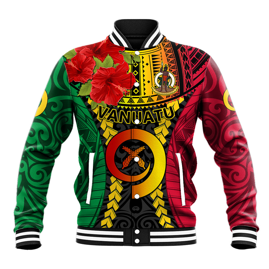 Personalized Vanuatu Baseball Jacket Vanuatuan Coat Of Arms Mix Pig Tusk Poynesian Pattern LT05 Unisex Reggae - Polynesian Pride