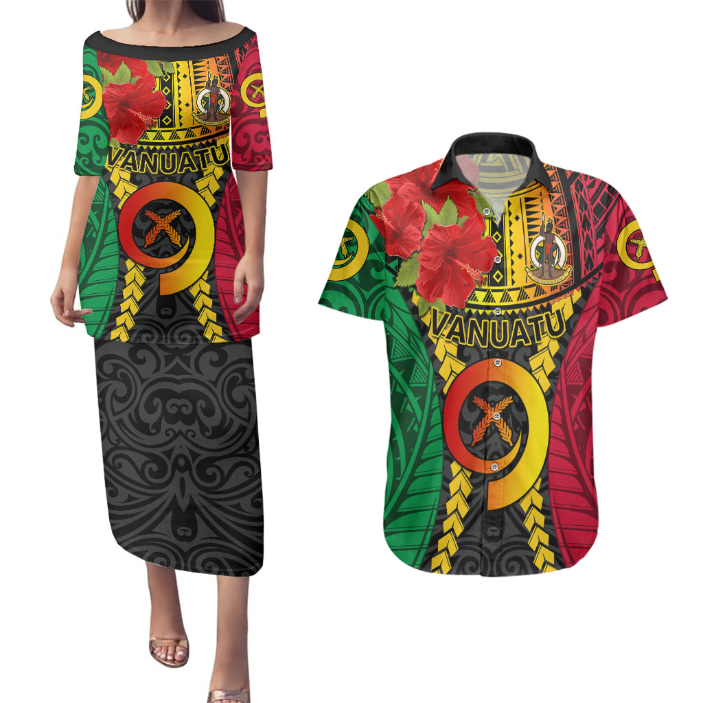 Personalized Vanuatu Couples Matching Puletasi Dress and Hawaiian Shirt Vanuatuan Coat Of Arms Mix Pig Tusk Poynesian Pattern LT05 Reggae - Polynesian Pride