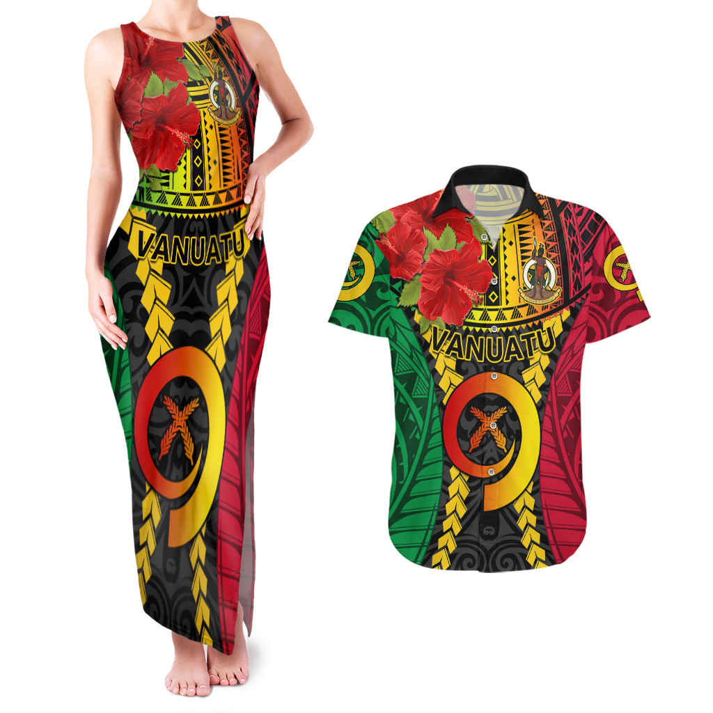 Personalized Vanuatu Couples Matching Tank Maxi Dress and Hawaiian Shirt Vanuatuan Coat Of Arms Mix Pig Tusk Poynesian Pattern LT05 Reggae - Polynesian Pride