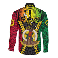 Personalized Vanuatu Long Sleeve Button Shirt Vanuatuan Coat Of Arms Mix Pig Tusk Poynesian Pattern LT05 - Polynesian Pride
