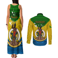 Vanuatu Malampa Province Couples Matching Tank Maxi Dress and Long Sleeve Button Shirts Coat Of Arms And Namele Fern Polynesian Pattern LT05 - Polynesian Pride