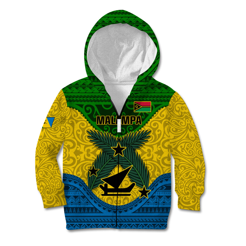 Vanuatu Malampa Province Kid Hoodie Coat Of Arms And Namele Fern Polynesian Pattern LT05 Zip Hoodie Yellow - Polynesian Pride