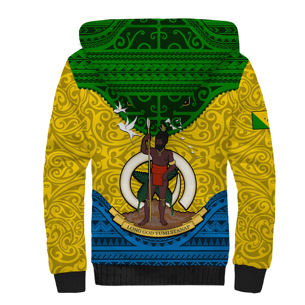 Vanuatu Malampa Province Sherpa Hoodie Coat Of Arms And Namele Fern Polynesian Pattern LT05 - Polynesian Pride