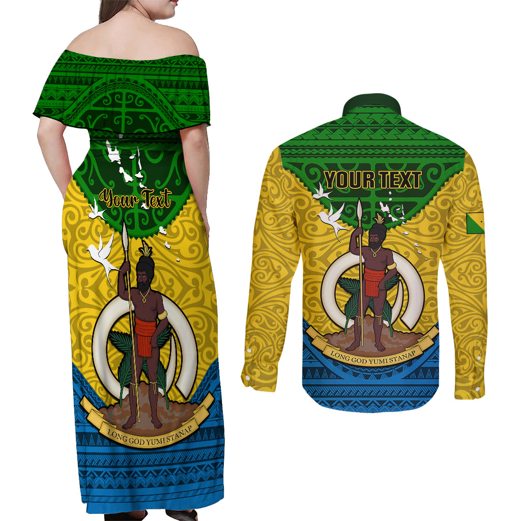 Personalized Vanuatu Malampa Province Couples Matching Off Shoulder Maxi Dress and Long Sleeve Button Shirts Coat Of Arms And Namele Fern Polynesian Pattern LT05 - Polynesian Pride