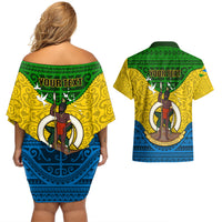 Personalized Vanuatu Malampa Province Couples Matching Off Shoulder Short Dress and Hawaiian Shirt Coat Of Arms And Namele Fern Polynesian Pattern LT05 - Polynesian Pride