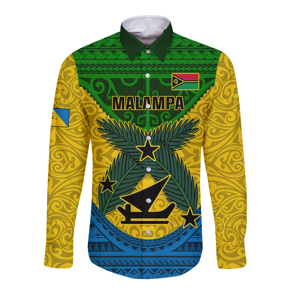 Personalized Vanuatu Malampa Province Long Sleeve Button Shirt Coat Of Arms And Namele Fern Polynesian Pattern LT05 Unisex Yellow - Polynesian Pride