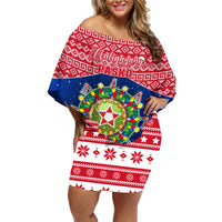 Personalised Philippines Christmas Family Matching Off Shoulder Short Dress and Hawaiian Shirt Filipino Parol Maligayang Pasko LT05 Mom's Dress Red - Polynesian Pride