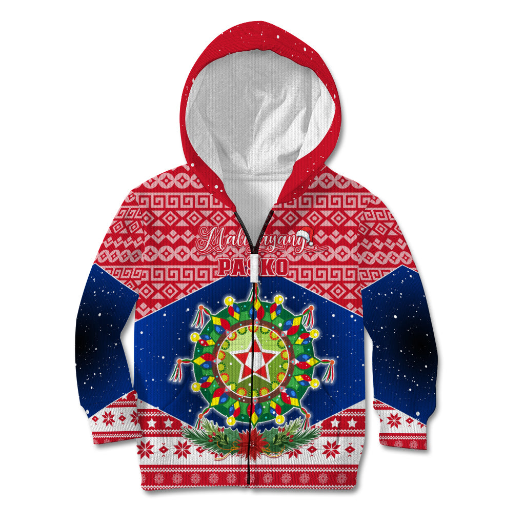 Personalised Philippines Christmas Kid Hoodie Filipino Parol Maligayang Pasko LT05 Zip Hoodie Red - Polynesian Pride