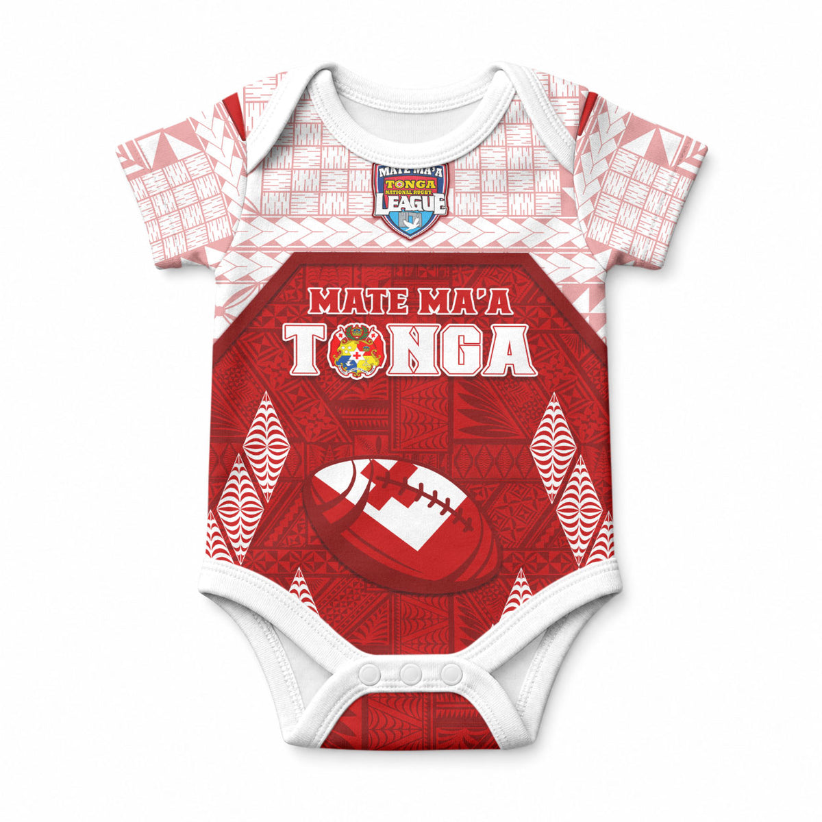 Custom Tonga Rugby Baby Onesie 2023 Pacific Championships Kupesi Ngatu Mate Maa LT05 Red - Polynesian Pride