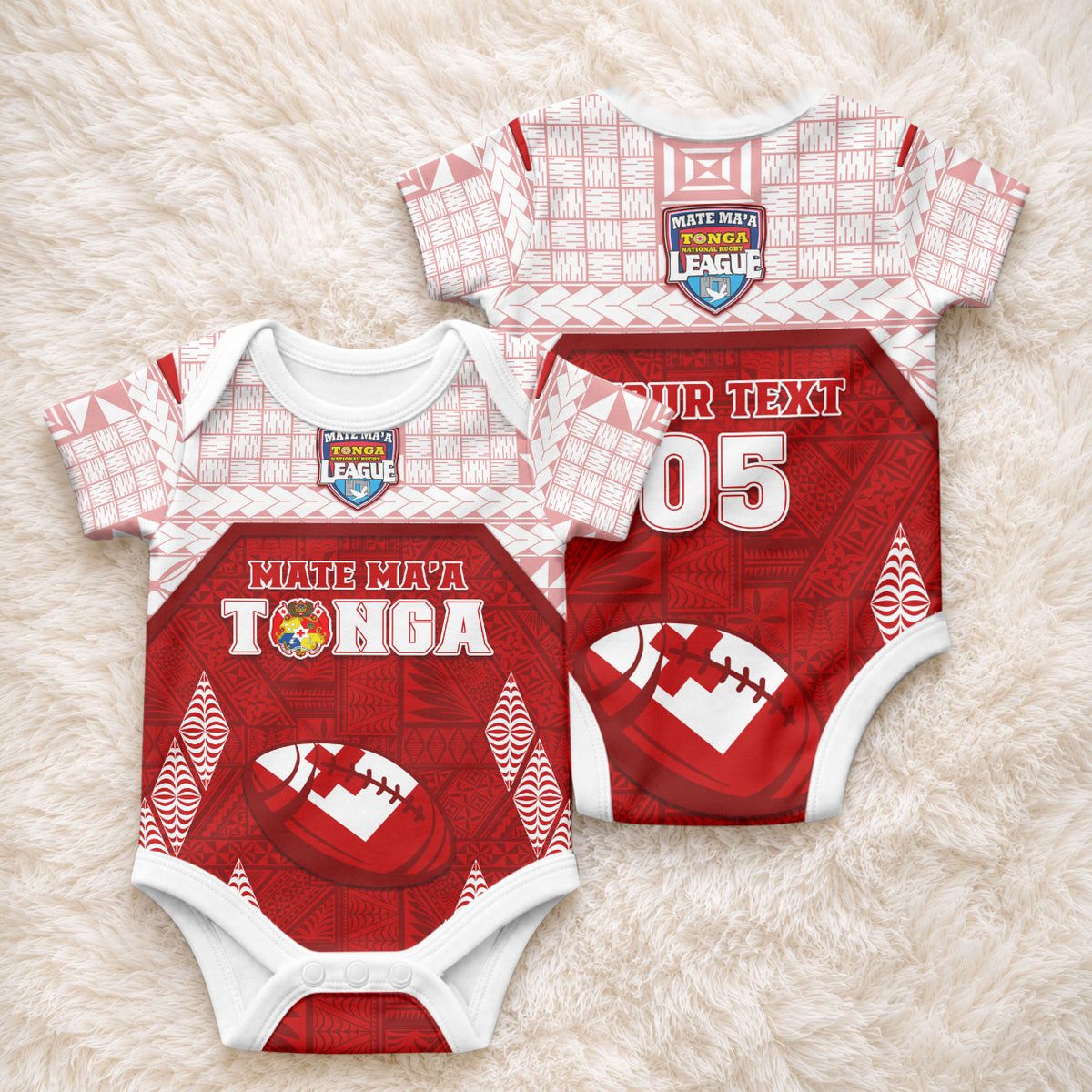 Custom Tonga Rugby Baby Onesie 2023 Pacific Championships Kupesi Ngatu Mate Maa LT05 - Polynesian Pride