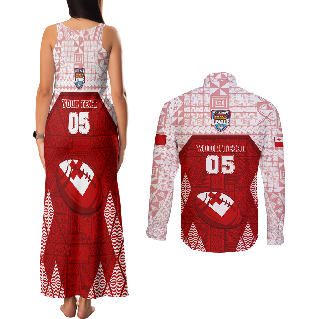 Custom Tonga Rugby Couples Matching Tank Maxi Dress and Long Sleeve Button Shirt 2023 Pacific Championships Kupesi Ngatu Mate Maa LT05 - Polynesian Pride