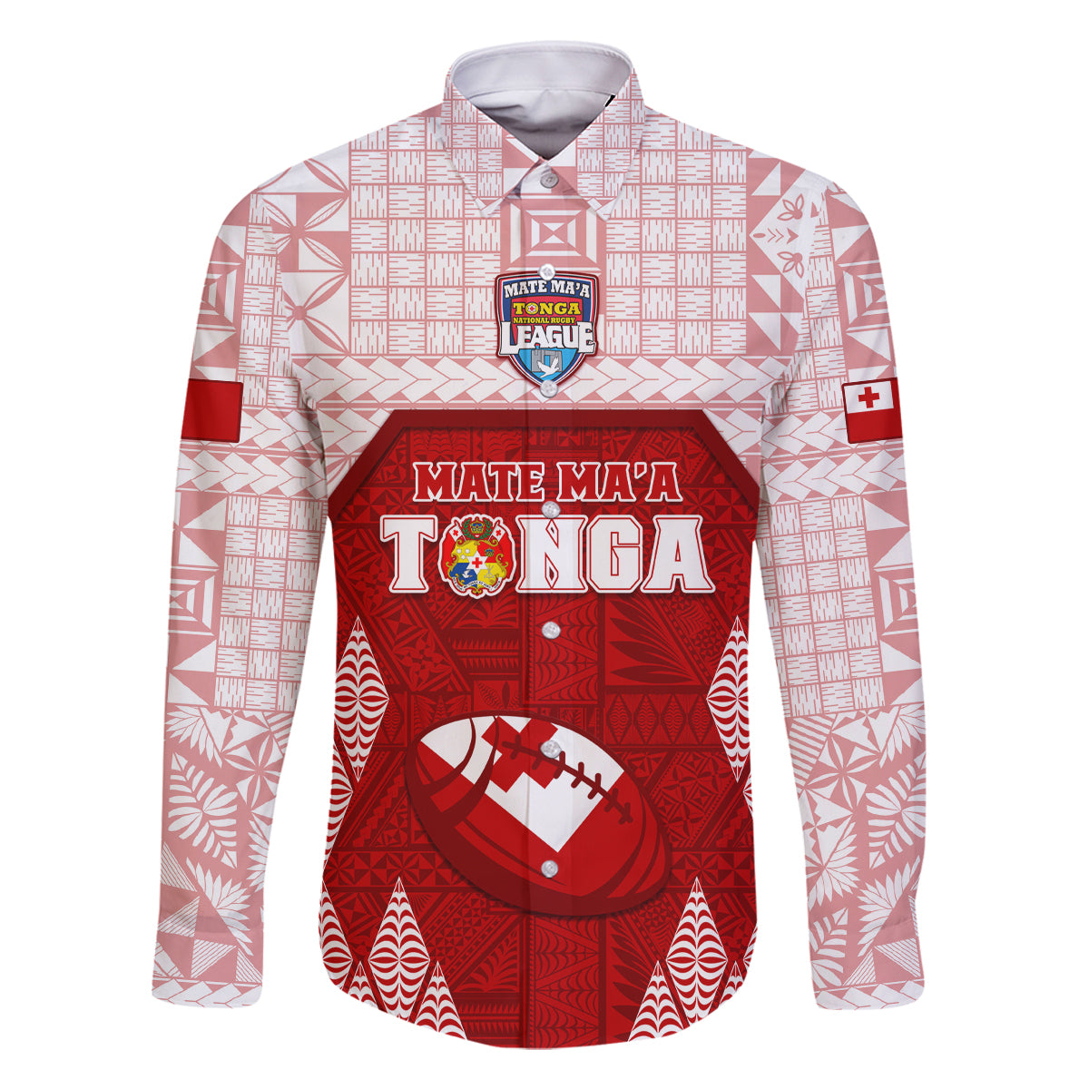 Custom Tonga Rugby Family Matching Long Sleeve Bodycon Dress and Hawaiian Shirt 2023 Pacific Championships Kupesi Ngatu Mate Maa LT05 Dad's Shirt - Long Sleeve Red - Polynesian Pride