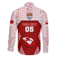 Custom Tonga Rugby Family Matching Off Shoulder Short Dress and Hawaiian Shirt 2023 Pacific Championships Kupesi Ngatu Mate Maa LT05 - Polynesian Pride