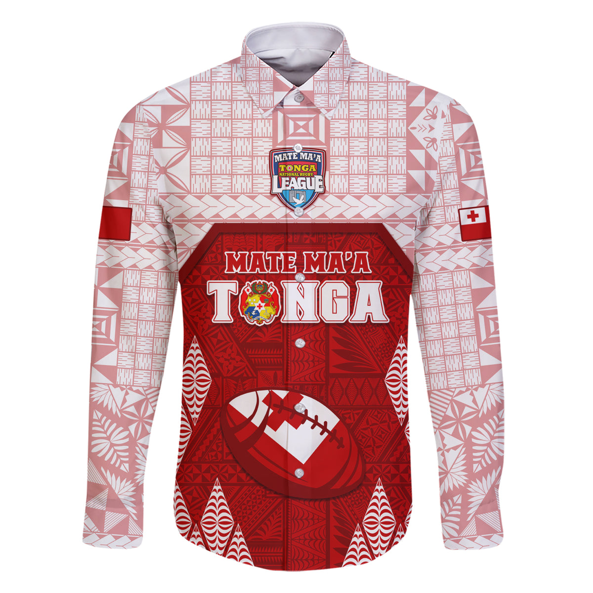 Custom Tonga Rugby Family Matching Short Sleeve Bodycon Dress and Hawaiian Shirt 2023 Pacific Championships Kupesi Ngatu Mate Maa LT05 Dad's Shirt - Long Sleeve Red - Polynesian Pride