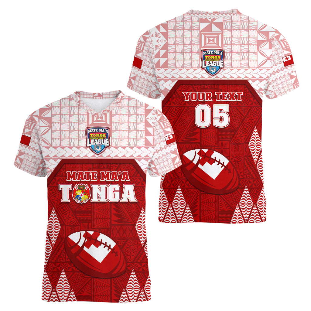 Custom Tonga Rugby Women V Neck T Shirt 2023 Pacific Championships Kupesi Ngatu Mate Maa LT05 - Polynesian Pride