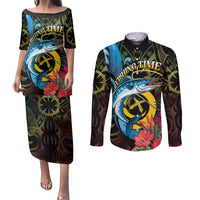 Vanuatu Fishing Couples Matching Puletasi and Long Sleeve Button Shirt It's Time To Fish