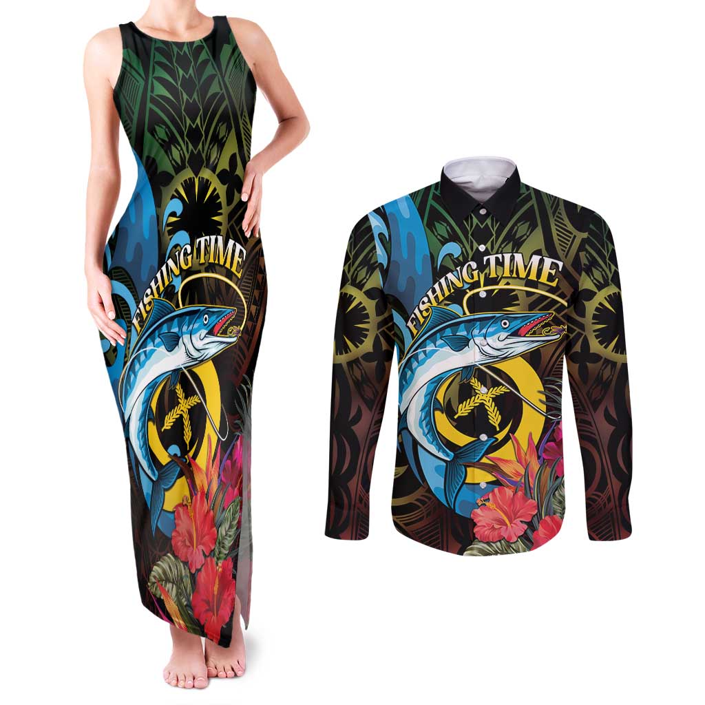 Vanuatu Fishing Couples Matching Tank Maxi Dress and Long Sleeve Button Shirt It's Time To Fish