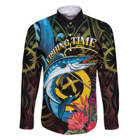 Vanuatu Fishing Family Matching Off The Shoulder Long Sleeve Dress and Hawaiian Shirt It's Time To Fish LT05 Dad's Shirt - Long Sleeve Black - Polynesian Pride