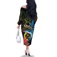 Vanuatu Fishing Family Matching Off The Shoulder Long Sleeve Dress and Hawaiian Shirt It's Time To Fish LT05 - Polynesian Pride