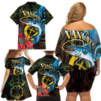 Vanuatu Fishing Family Matching Off Shoulder Short Dress and Hawaiian Shirt It's Time To Fish LT05 - Polynesian Pride