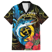 Vanuatu Fishing Family Matching Off Shoulder Short Dress and Hawaiian Shirt It's Time To Fish LT05 Dad's Shirt - Short Sleeve Black - Polynesian Pride