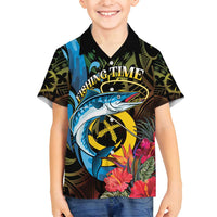 Vanuatu Fishing Family Matching Off Shoulder Short Dress and Hawaiian Shirt It's Time To Fish LT05 Son's Shirt Black - Polynesian Pride
