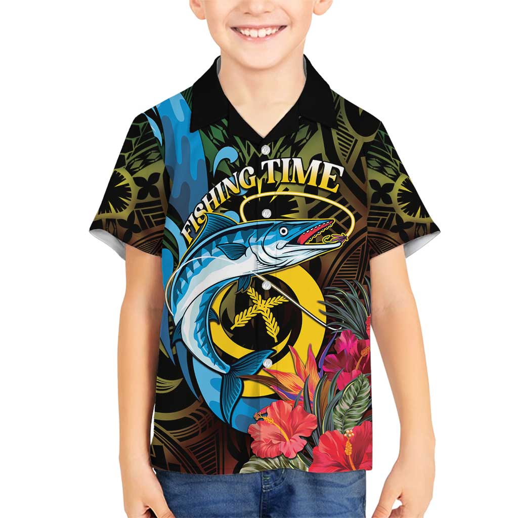 Vanuatu Fishing Family Matching Tank Maxi Dress and Hawaiian Shirt It's Time To Fish LT05 Son's Shirt Black - Polynesian Pride