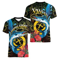 Vanuatu Fishing Women V-Neck T-Shirt It's Time To Fish