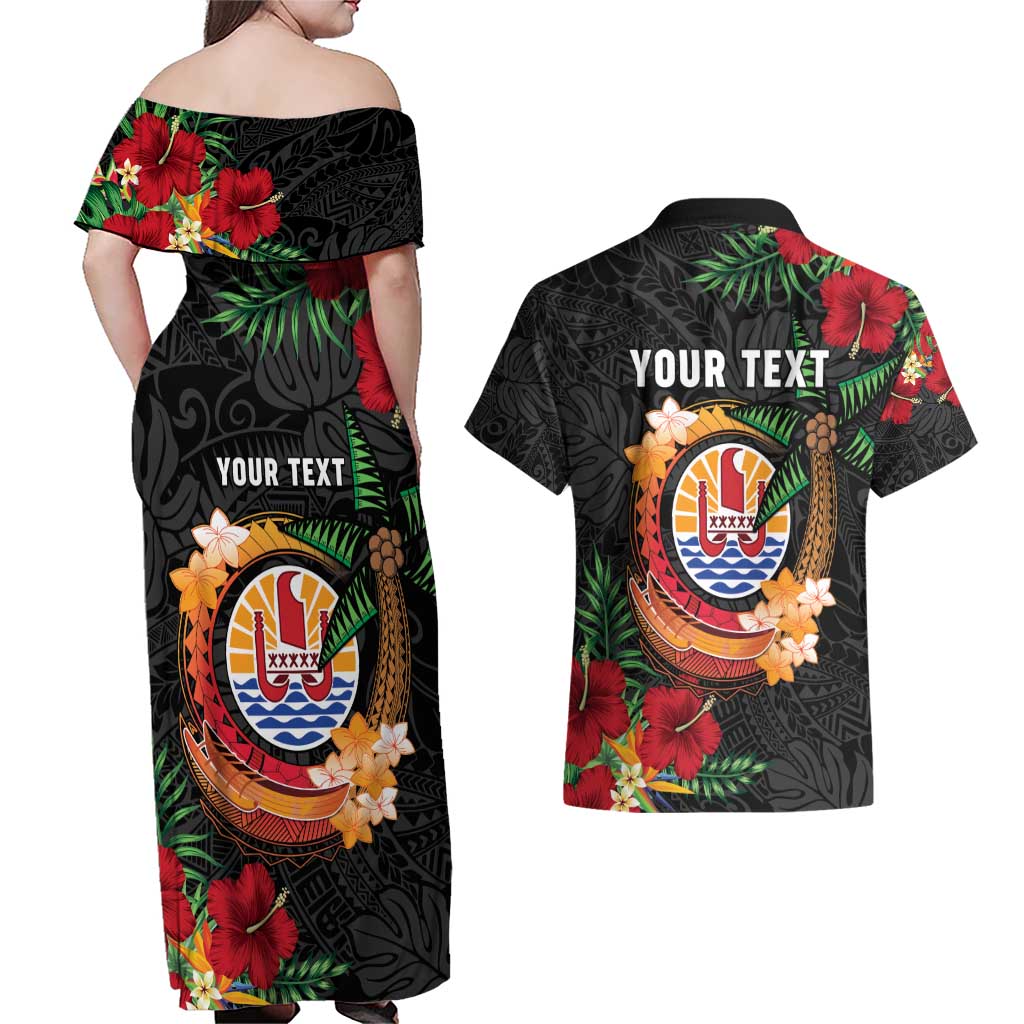 Personalised French Polynesia Outrigger Canoe Race Couples Matching Off Shoulder Maxi Dress and Hawaiian Shirt Tropical Vibe