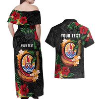 Personalised French Polynesia Outrigger Canoe Race Couples Matching Off Shoulder Maxi Dress and Hawaiian Shirt Tropical Vibe
