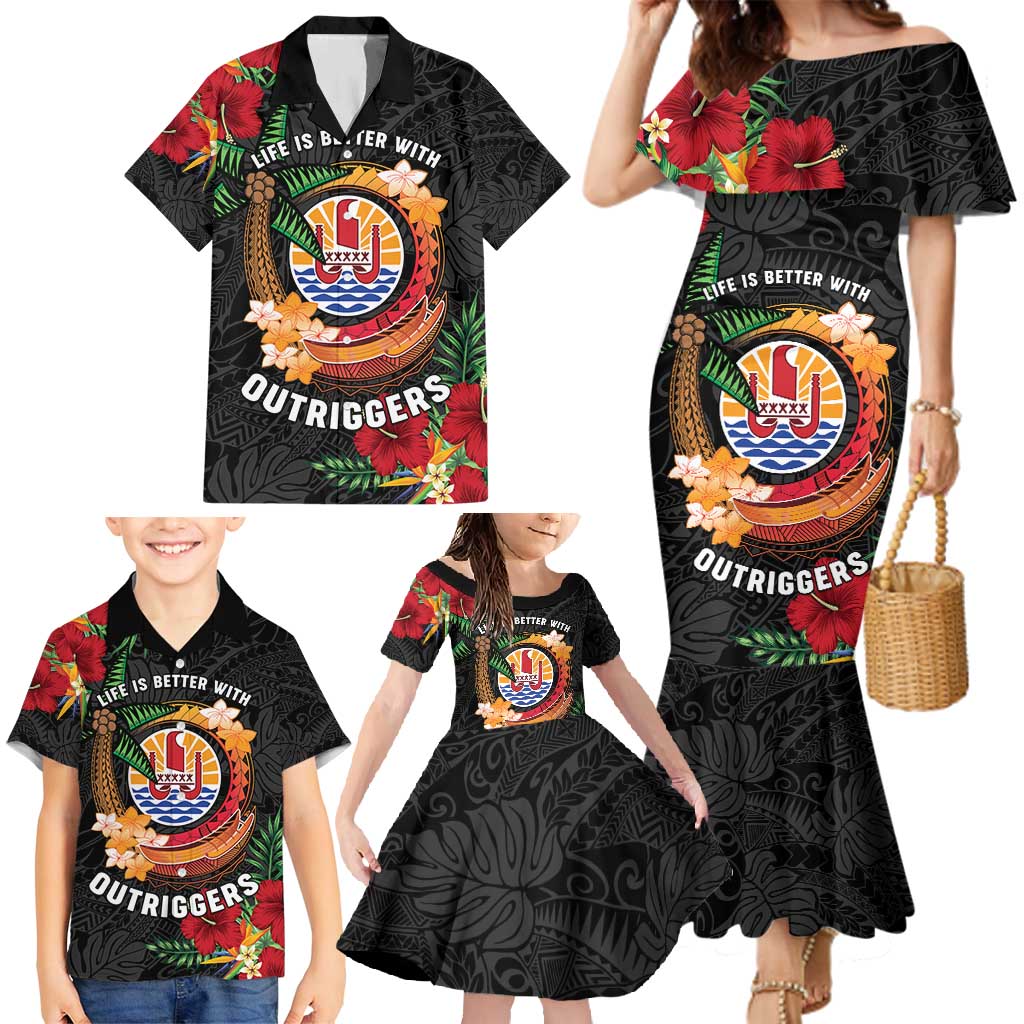 Personalised French Polynesia Outrigger Canoe Race Family Matching Mermaid Dress and Hawaiian Shirt Tropical Vibe LT05 - Polynesian Pride