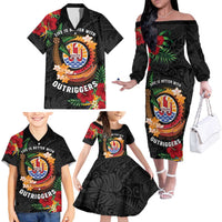 Personalised French Polynesia Outrigger Canoe Race Family Matching Off The Shoulder Long Sleeve Dress and Hawaiian Shirt Tropical Vibe LT05 - Polynesian Pride