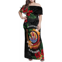 Personalised French Polynesia Outrigger Canoe Race Family Matching Off Shoulder Maxi Dress and Hawaiian Shirt Tropical Vibe LT05 Mom's Dress Black - Polynesian Pride