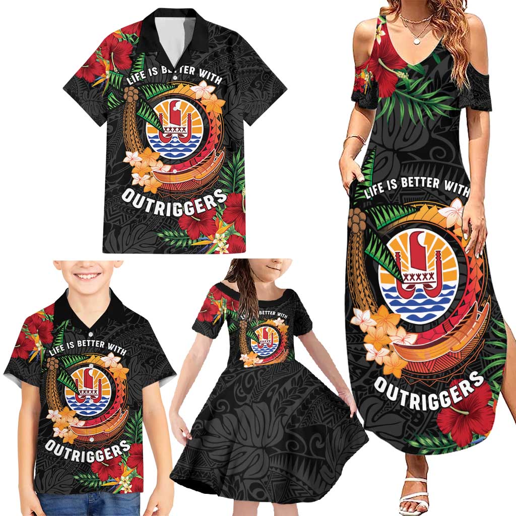 Personalised French Polynesia Outrigger Canoe Race Family Matching Summer Maxi Dress and Hawaiian Shirt Tropical Vibe LT05 - Polynesian Pride