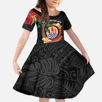 Personalised French Polynesia Outrigger Canoe Race Family Matching Tank Maxi Dress and Hawaiian Shirt Tropical Vibe LT05 Daughter's Dress Black - Polynesian Pride