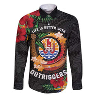 Personalised French Polynesia Outrigger Canoe Race Family Matching Tank Maxi Dress and Hawaiian Shirt Tropical Vibe LT05 Dad's Shirt - Long Sleeve Black - Polynesian Pride