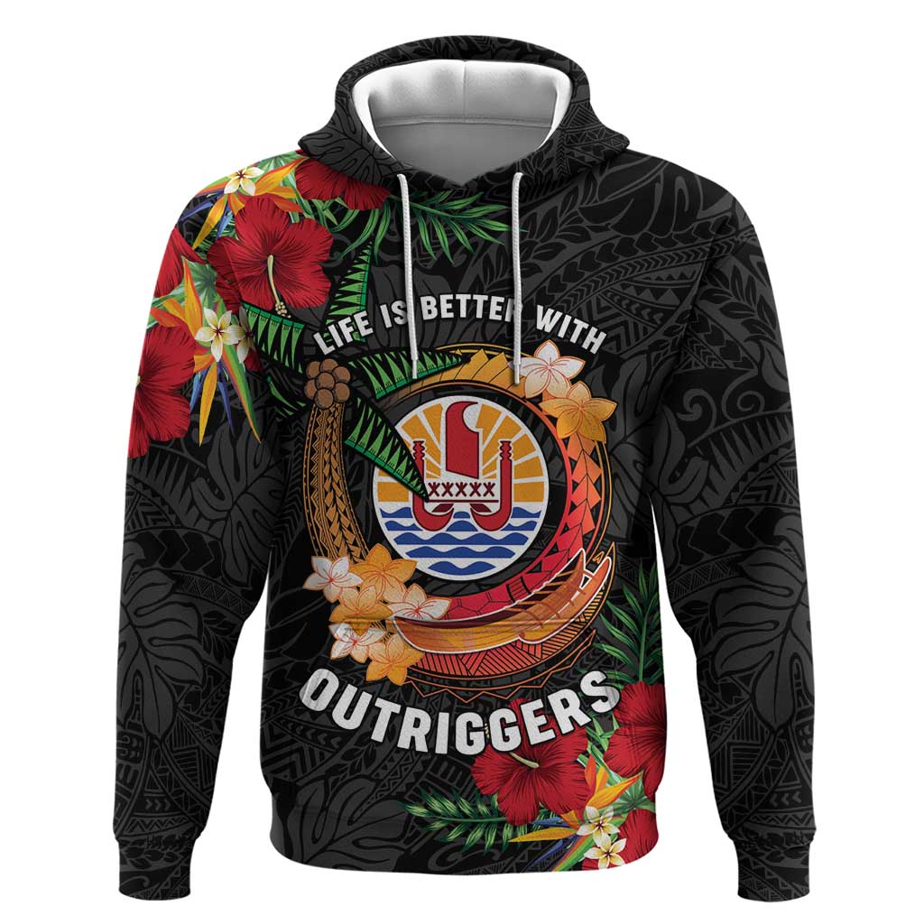 Personalised French Polynesia Outrigger Canoe Race Zip Hoodie Tropical Vibe