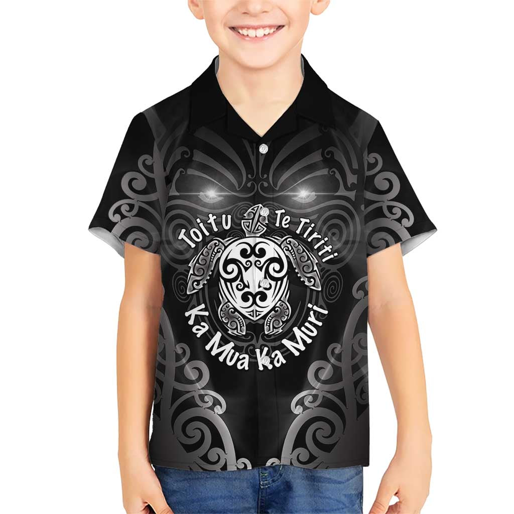 Aotearoa Toitu Te Tiriti Family Matching Mermaid Dress and Hawaiian Shirt Ka Mua Ka Muri LT05 Son's Shirt Black - Polynesian Pride
