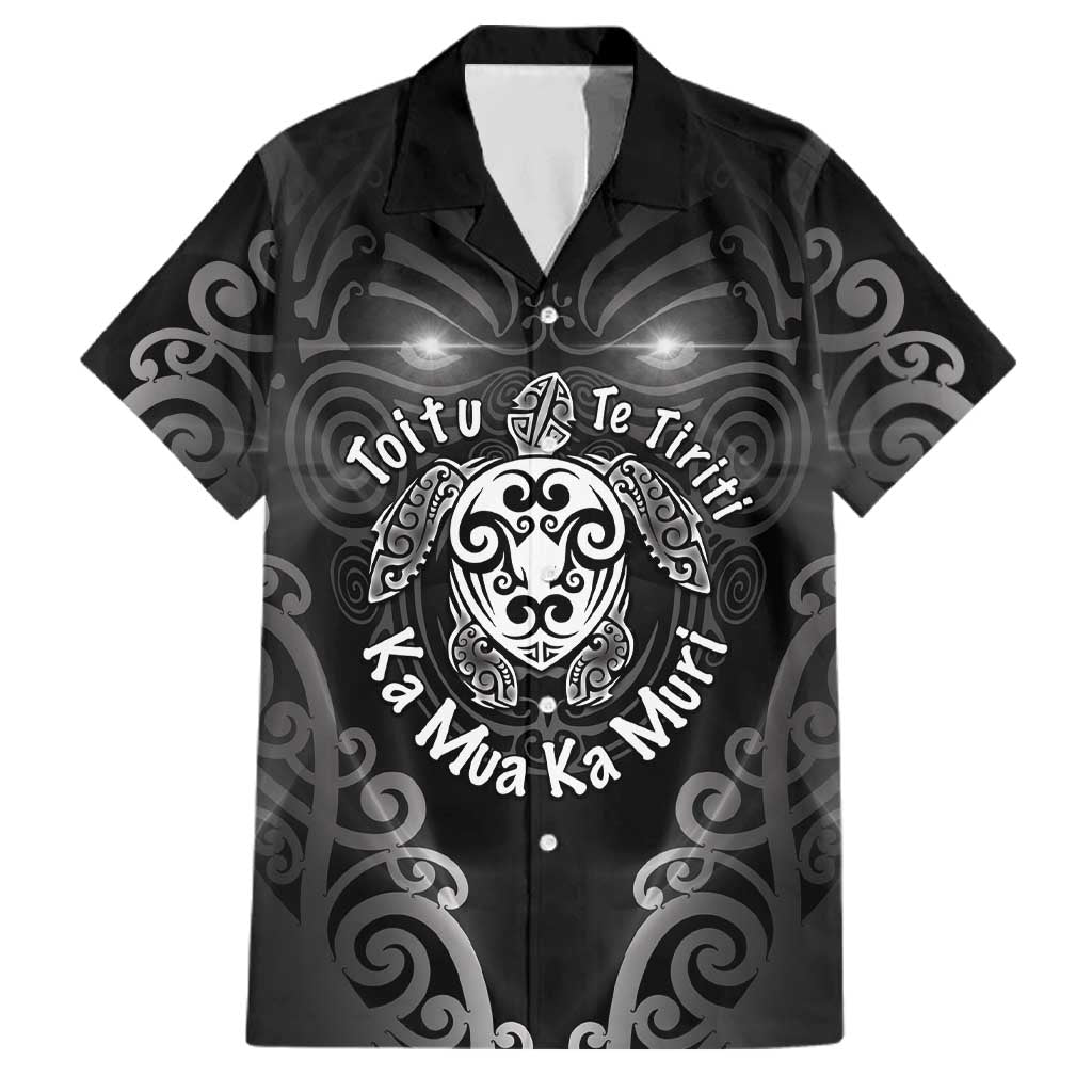 Aotearoa Toitu Te Tiriti Family Matching Off Shoulder Maxi Dress and Hawaiian Shirt Ka Mua Ka Muri LT05 Dad's Shirt - Short Sleeve Black - Polynesian Pride