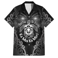 Aotearoa Toitu Te Tiriti Family Matching Off Shoulder Short Dress and Hawaiian Shirt Ka Mua Ka Muri LT05 Dad's Shirt - Short Sleeve Black - Polynesian Pride