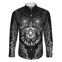Aotearoa Toitu Te Tiriti Family Matching Off Shoulder Short Dress and Hawaiian Shirt Ka Mua Ka Muri LT05 Dad's Shirt - Long Sleeve Black - Polynesian Pride
