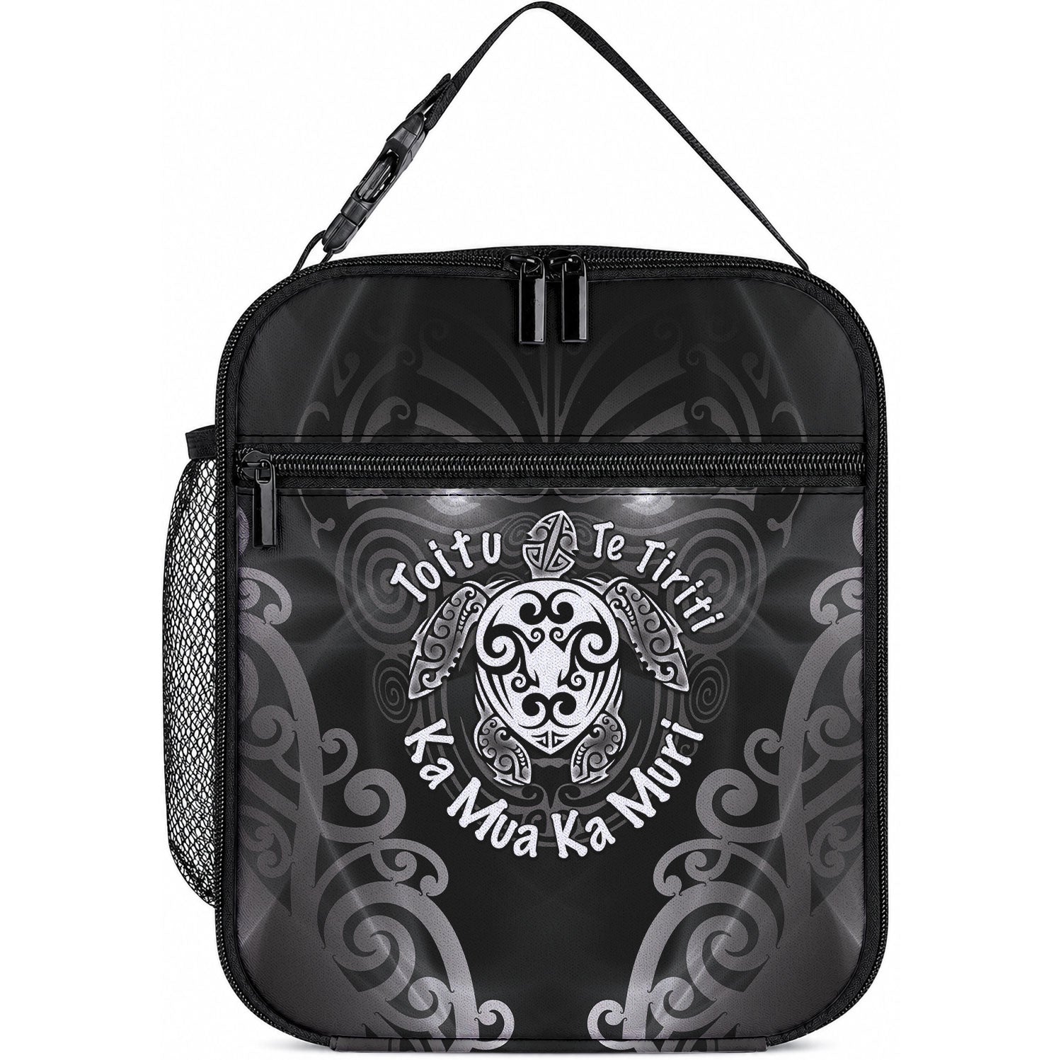 Aotearoa Toitu Te Tiriti Lunch Bag Ka Mua Ka Muri LT05 10.2 × 8.3 × 4.3 inch Black - Polynesian Pride