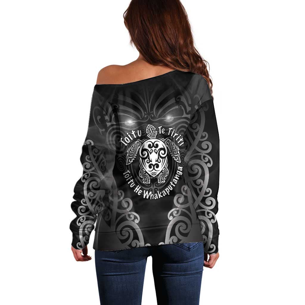 Aotearoa Toitu Te Tiriti Off Shoulder Sweater Ka Mua Ka Muri