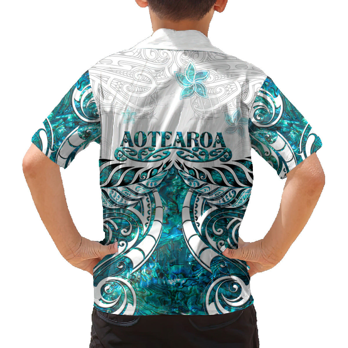 New Zealand Aotearoa Kia Ora Family Matching Off Shoulder Short Dress and Hawaiian Shirt Paua Shell Maori Silver Fern LT05 - Polynesian Pride