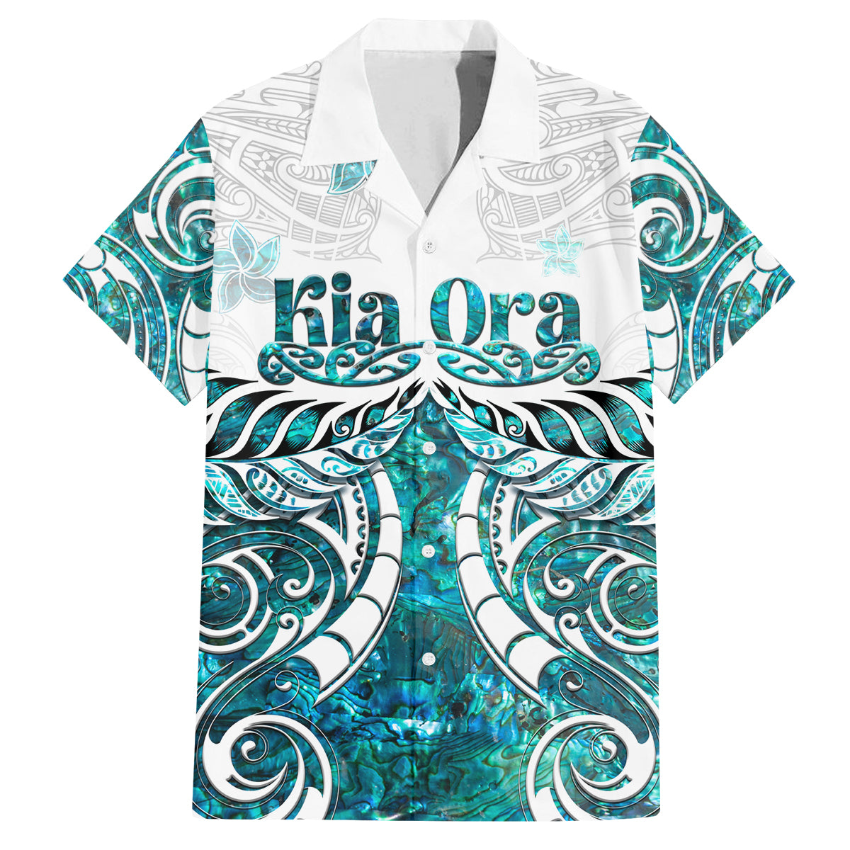 New Zealand Aotearoa Kia Ora Family Matching Tank Maxi Dress and Hawaiian Shirt Paua Shell Maori Silver Fern LT05 Dad's Shirt - Short Sleeve Turquoise - Polynesian Pride