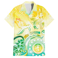 Personalised Cook Islands Kia Orana Family Matching Off Shoulder Long Sleeve Dress and Hawaiian Shirt Polynesian Turtle With Circle Stars LT05 Dad's Shirt - Short Sleeve Yellow - Polynesian Pride