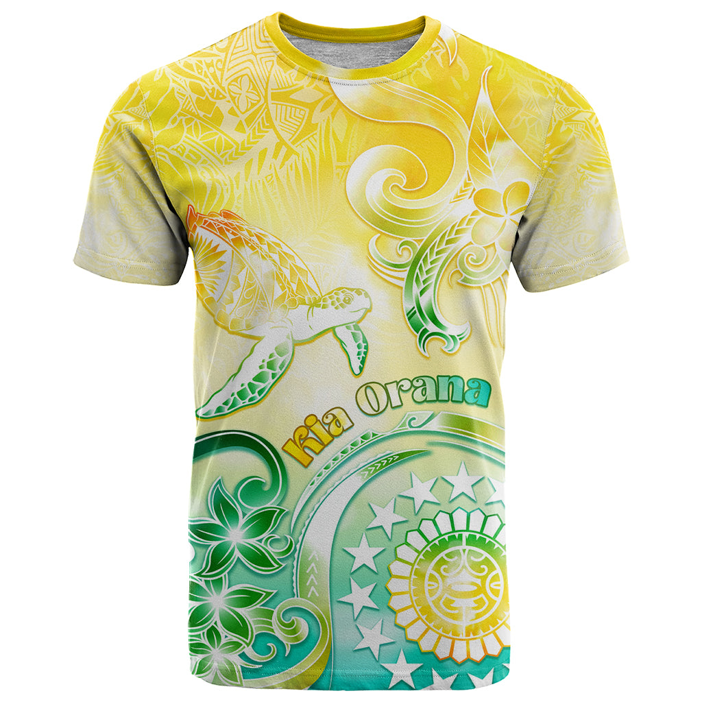 Personalised Cook Islands Kia Orana T Shirt Polynesian Turtle With Circle Stars LT05 Yellow - Polynesian Pride