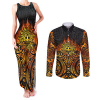 New Zealand Tamanuitera The Sun Couples Matching Tank Maxi Dress and Long Sleeve Button Shirt Maori Pattern