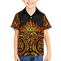 New Zealand Tamanuitera The Sun Family Matching Long Sleeve Bodycon Dress and Hawaiian Shirt Maori Pattern LT05 Son's Shirt Orange - Polynesian Pride