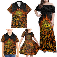 New Zealand Tamanuitera The Sun Family Matching Off Shoulder Maxi Dress and Hawaiian Shirt Maori Pattern LT05 - Polynesian Pride